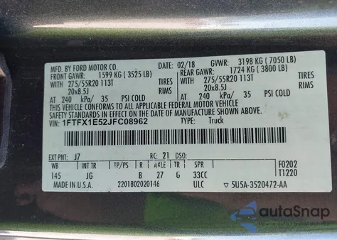 2018 Ford F-150 Xl from USA, damaged, VIN 1FTFX1E52JFC08962